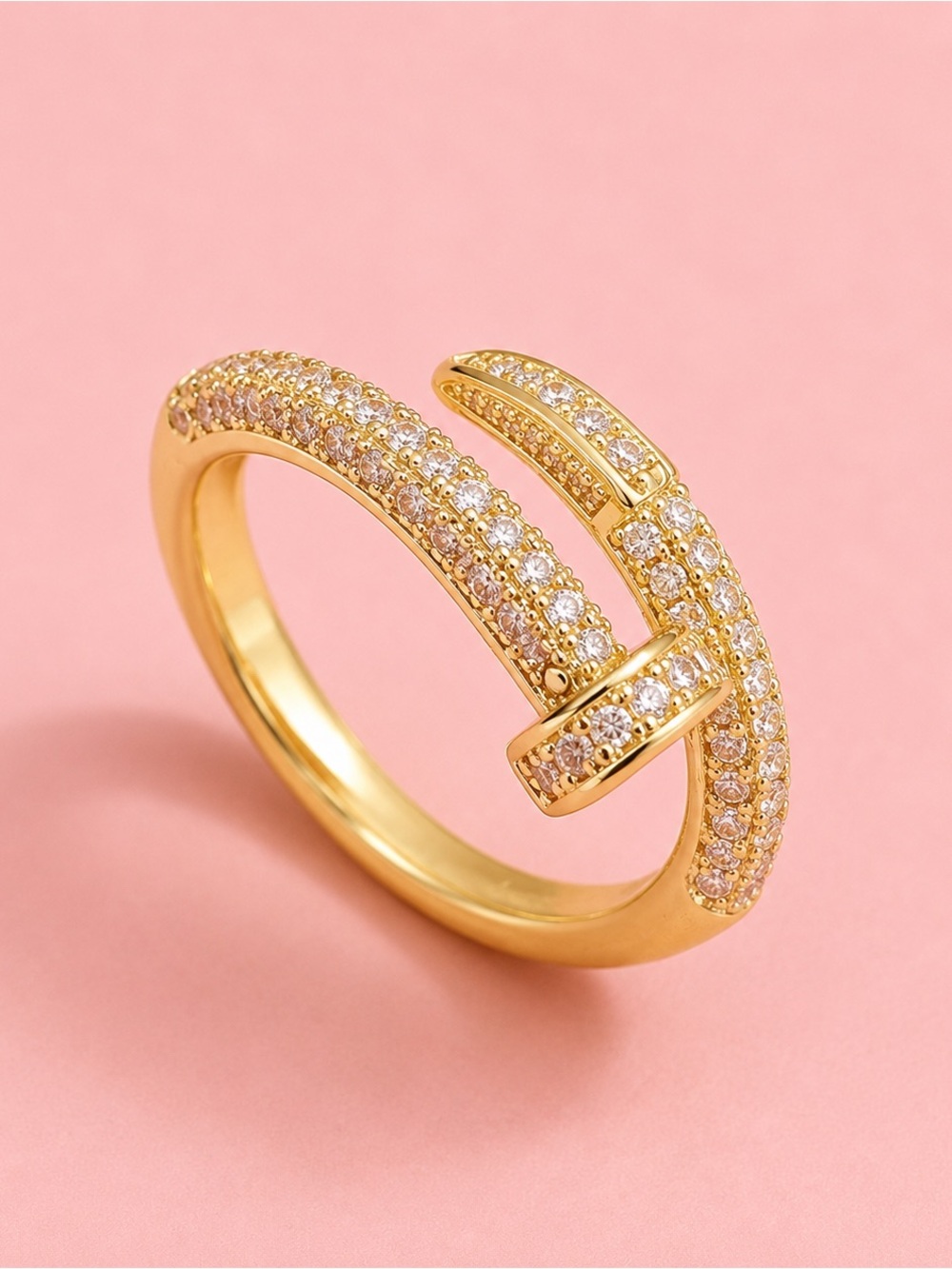 Just Un Clou Gold Pavé Crystal Cross Ring